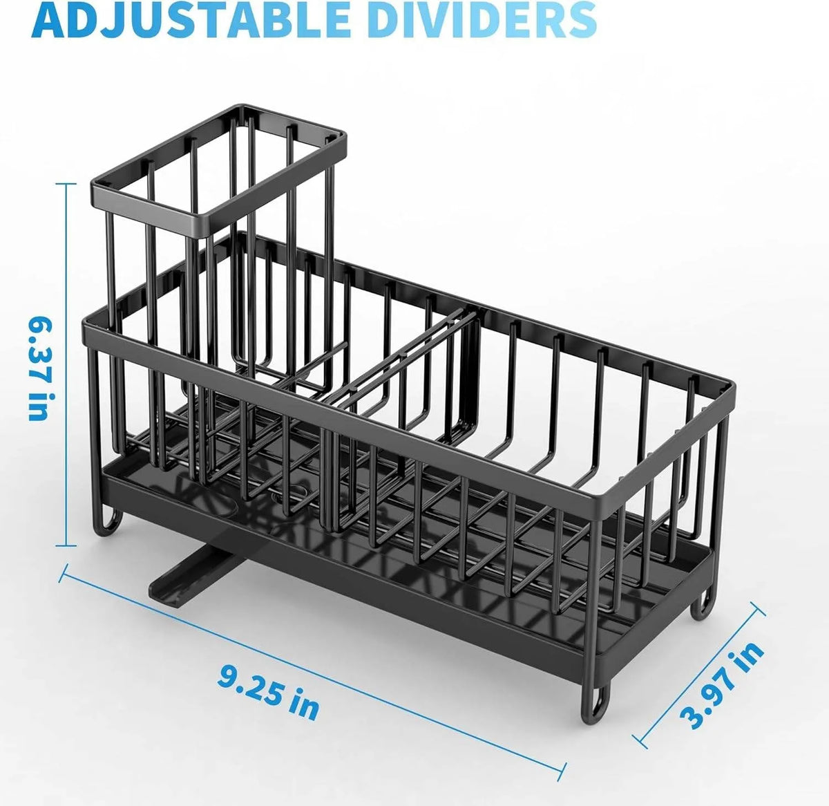 Black Sponge Holder for Kitchen Sink, Sink Caddy Organizer with High Brush Holder, Kitchen Countertop Organizers