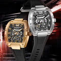 Mark Fairwhale Barrel Shape Automatic Mechanical Watch 44mm Alloy Case Rubber Band Waterproof Luminous Wristwatch FW-6850