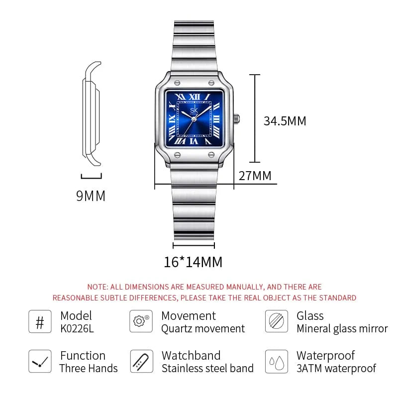 SHENGKE Fashion Square Women Quartz Watch Classic Design Stainless Steel Ladies Wrist Watches Ready to Ship Wristwatches
