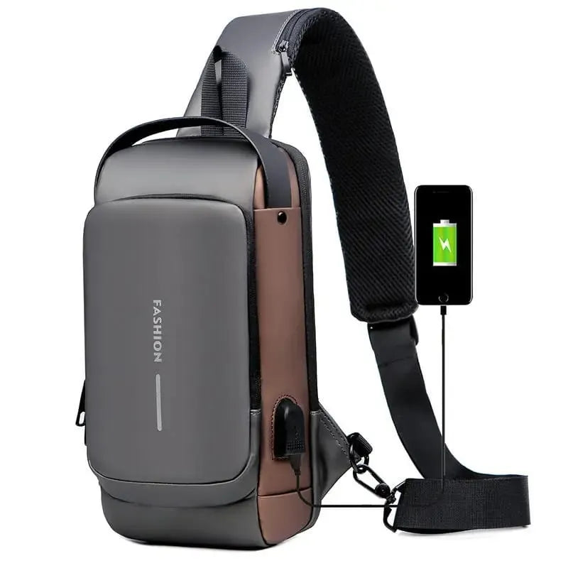 Anti Theft crossbody sling bag with USB charging port water proof chest bag