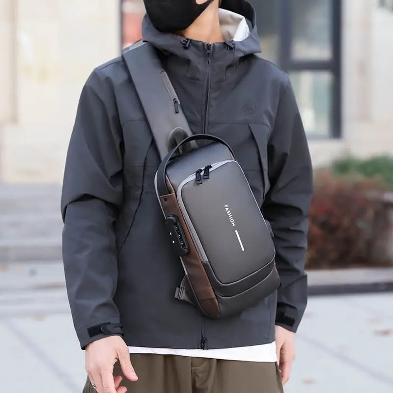 Anti Theft crossbody sling bag with USB charging port water proof chest bag