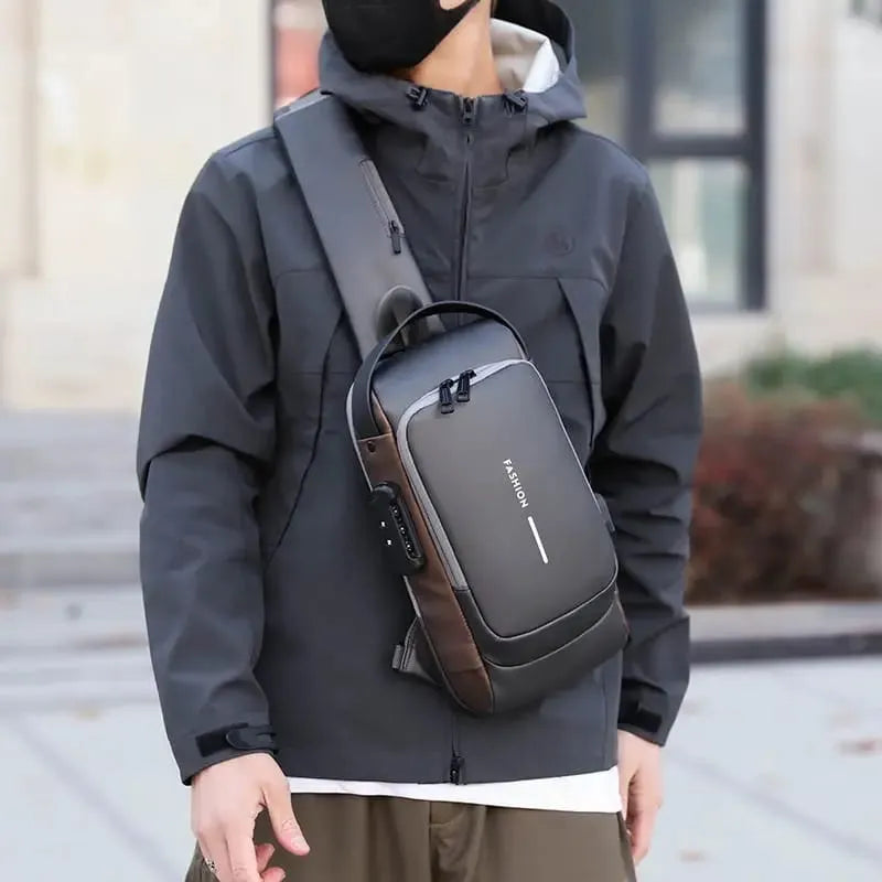 Anti Theft crossbody sling bag with USB charging port water proof chest bag