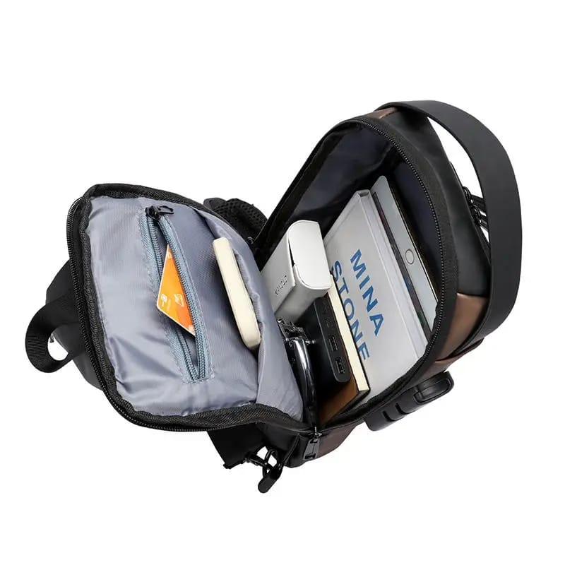 Anti Theft crossbody sling bag with USB charging port water proof chest bag