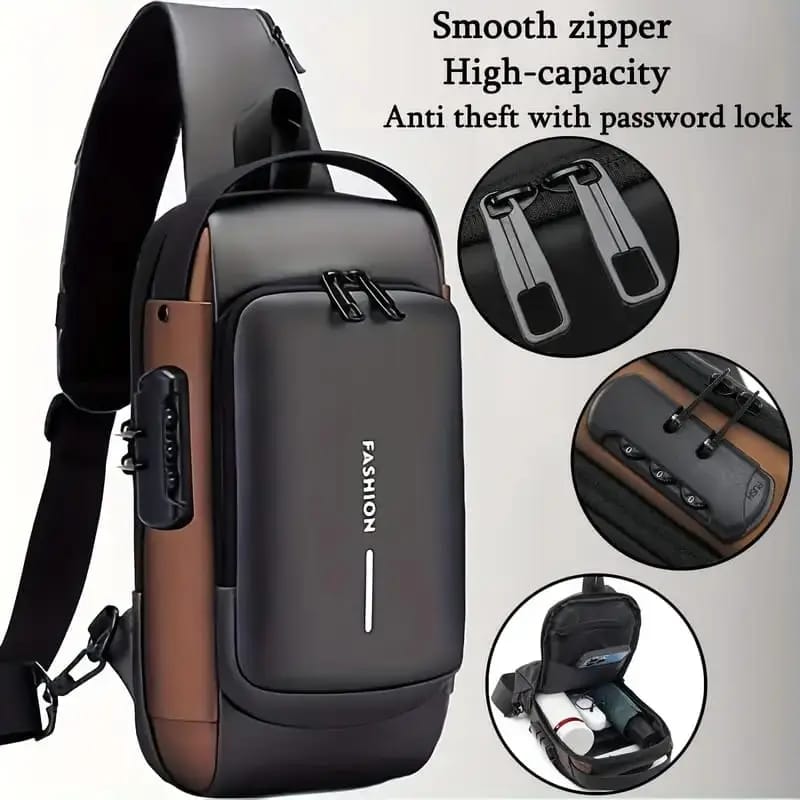 Anti Theft crossbody sling bag with USB charging port water proof chest bag