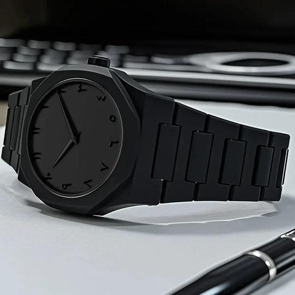 Blacks stainless steel watch with movement