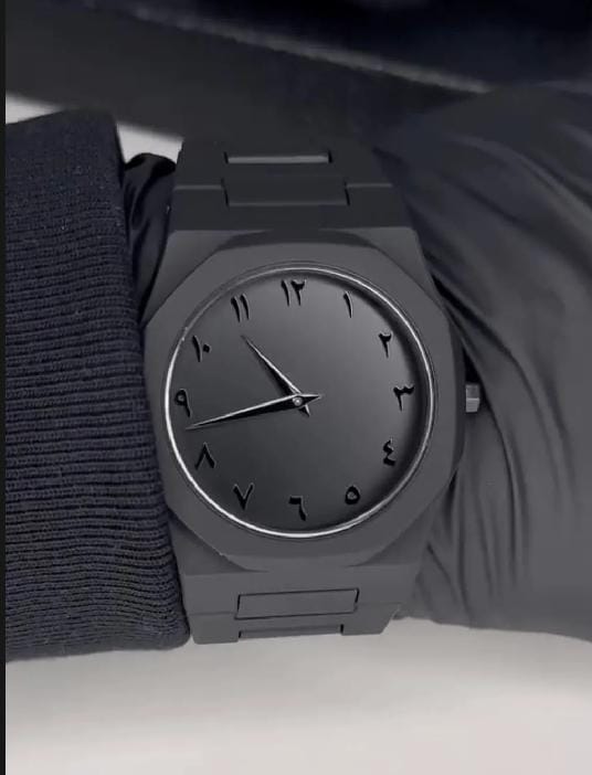 Blacks stainless steel watch with movement