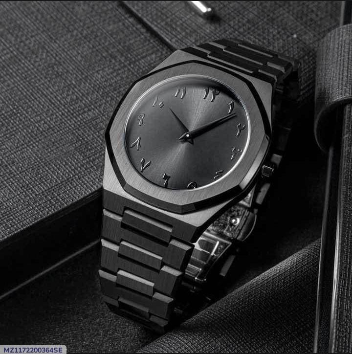 Blacks stainless steel watch with movement