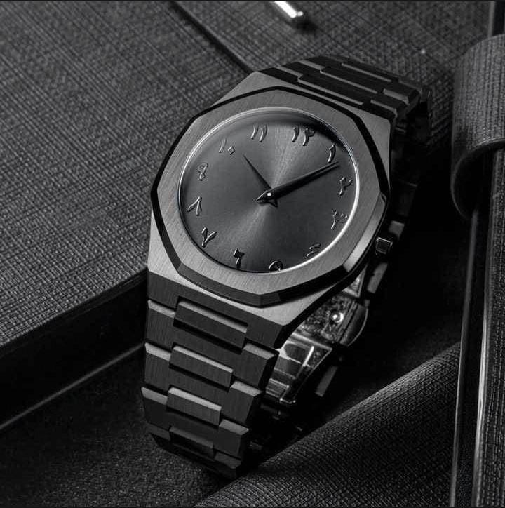 Blacks stainless steel watch with movement