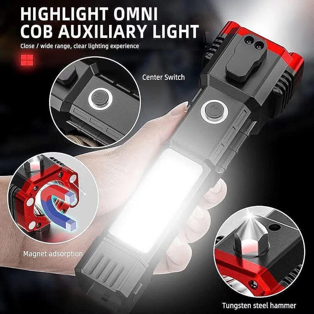 Rechargeable Omni COB Work Light & Strong Outdoor Flashlight with Magnetic Base & Safety Hammer