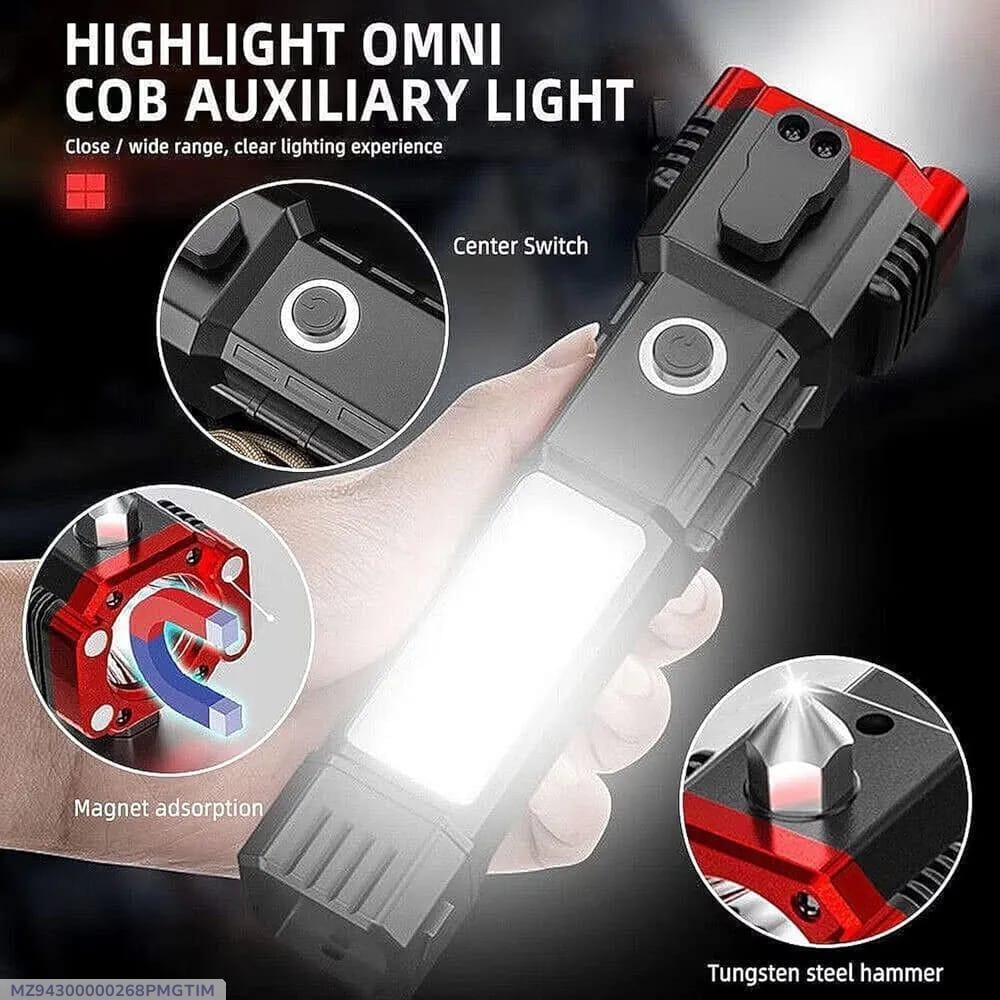 Rechargeable Omni COB Work Light & Strong Outdoor Flashlight with Magnetic Base & Safety Hammer