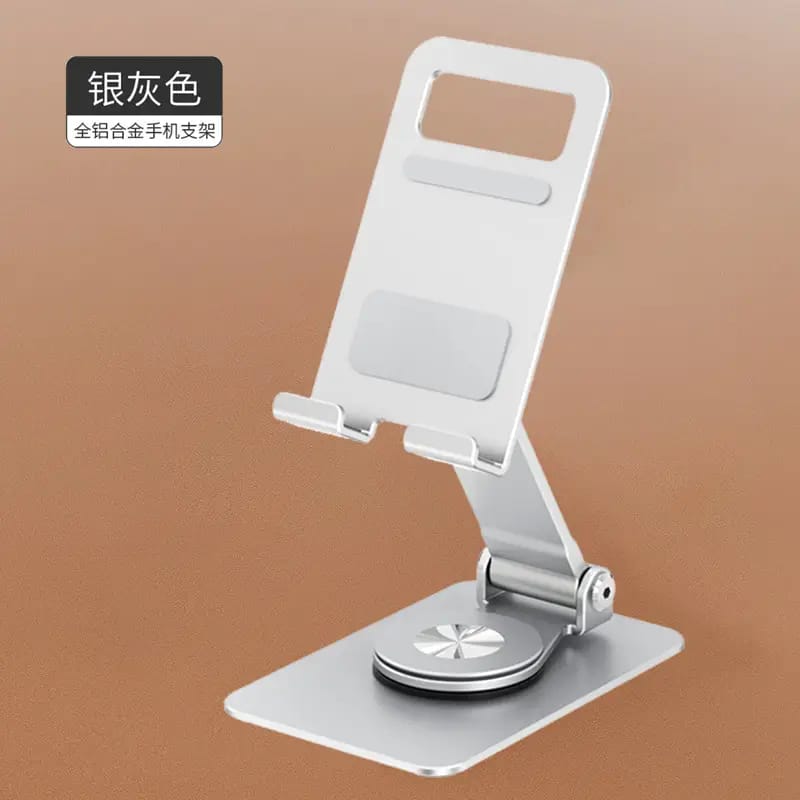 Premium Space Gray Universal Metal Phone Stand with Rotating Base & Height Adjustment