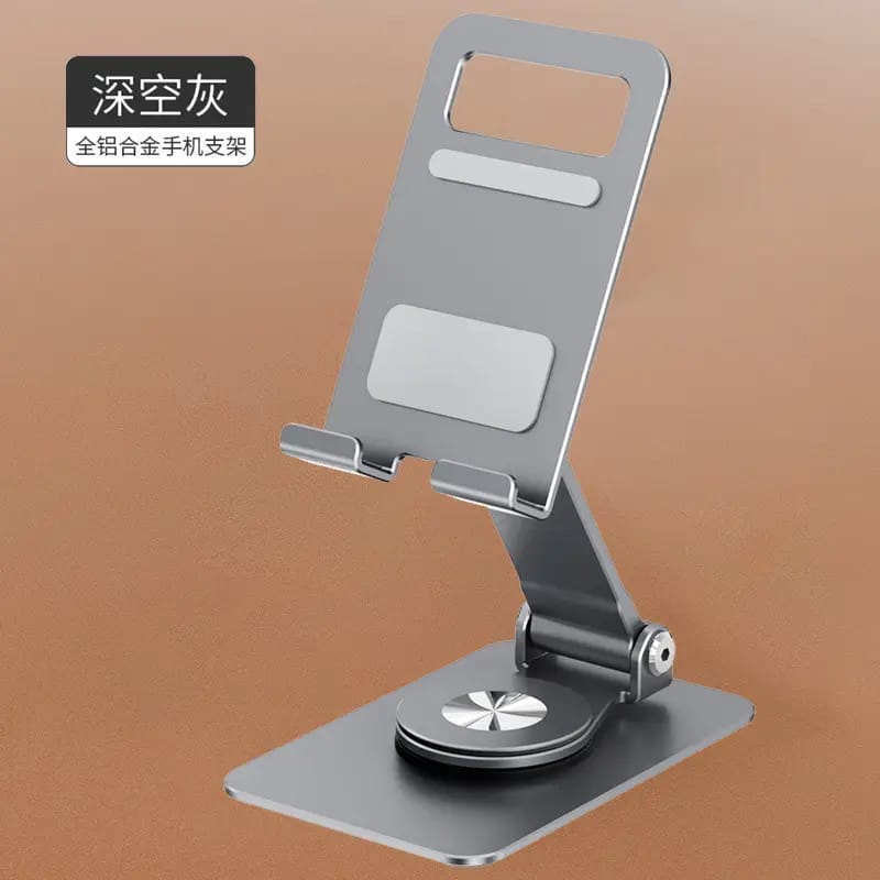 Premium Space Gray Universal Metal Phone Stand with Rotating Base & Height Adjustment