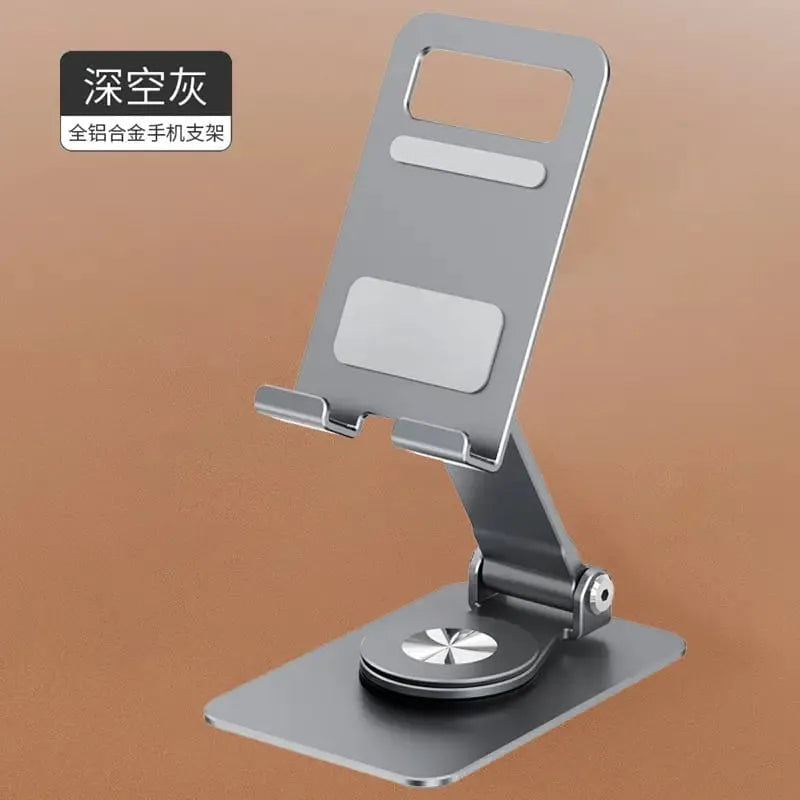 Premium Space Gray Universal Metal Phone Stand with Rotating Base & Height Adjustment