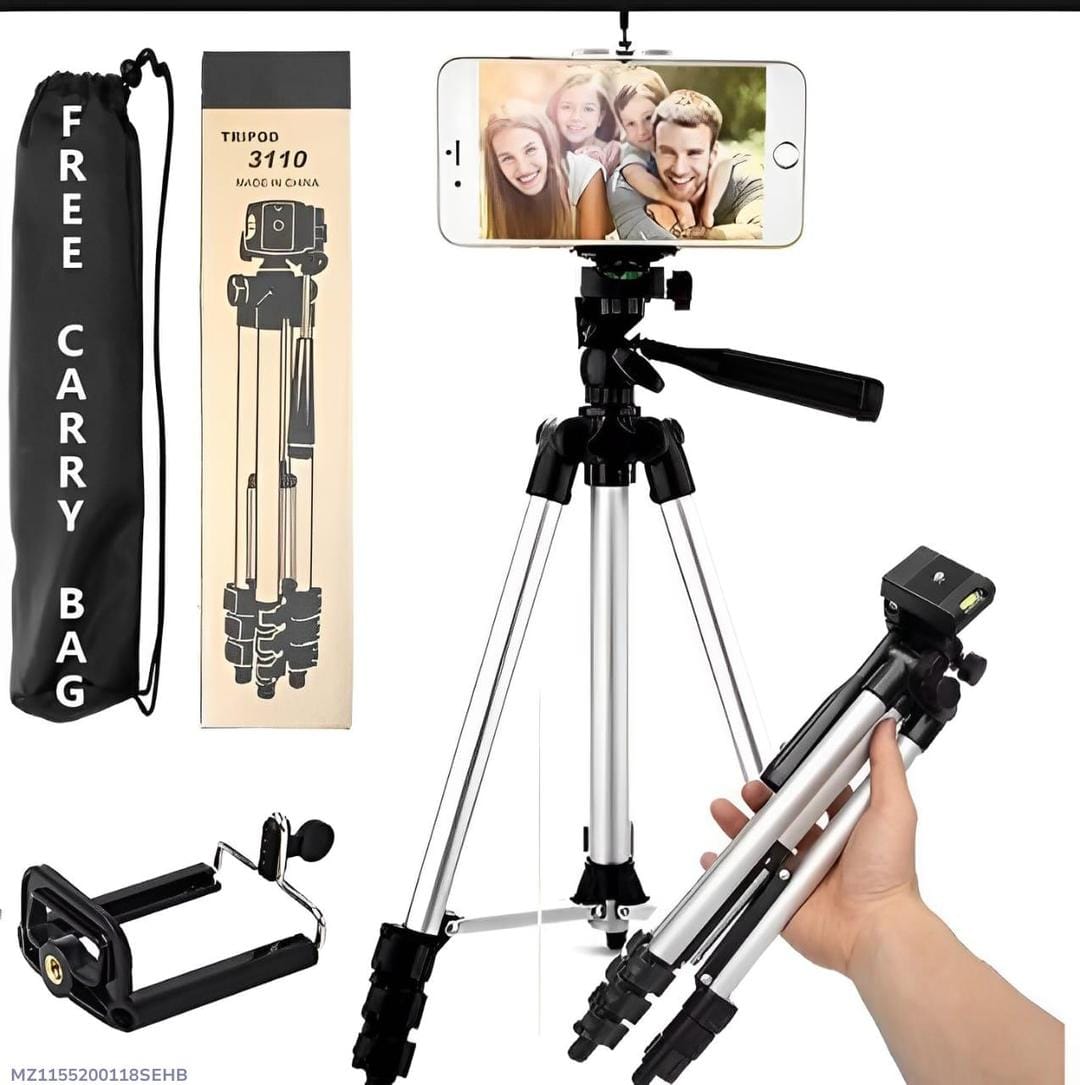 3110 Portable Lightweight Aluminum Tripod Stand for Mobile Phone & Camera with Phone Holder & Carry Bag